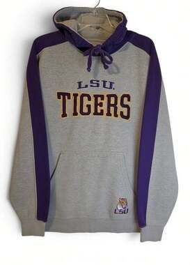 LSU Tigers Embroidered Logo Hoodie Gray Purple Sz L